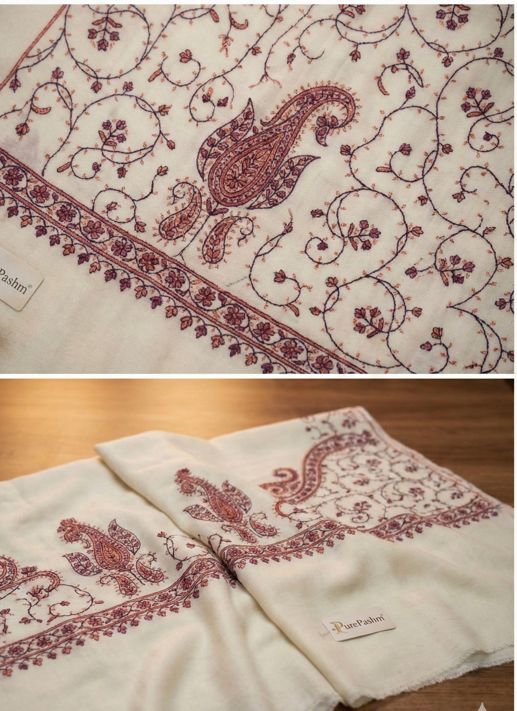 Premium Kashmiri Semi Pashmina Shawl – Soft Weave with Fine Sozni Hand Embroidery (82” x 41”)