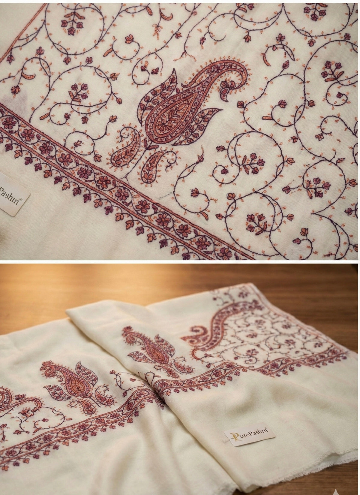 Premium Kashmiri Semi Pashmina Shawl – Soft Weave with Fine Sozni Hand Embroidery (82” x 41”)