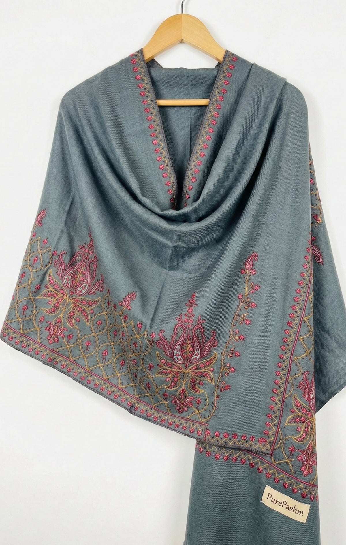 Semi Pashmina Kashmiri Shawl with Hand Sozni Embroidery