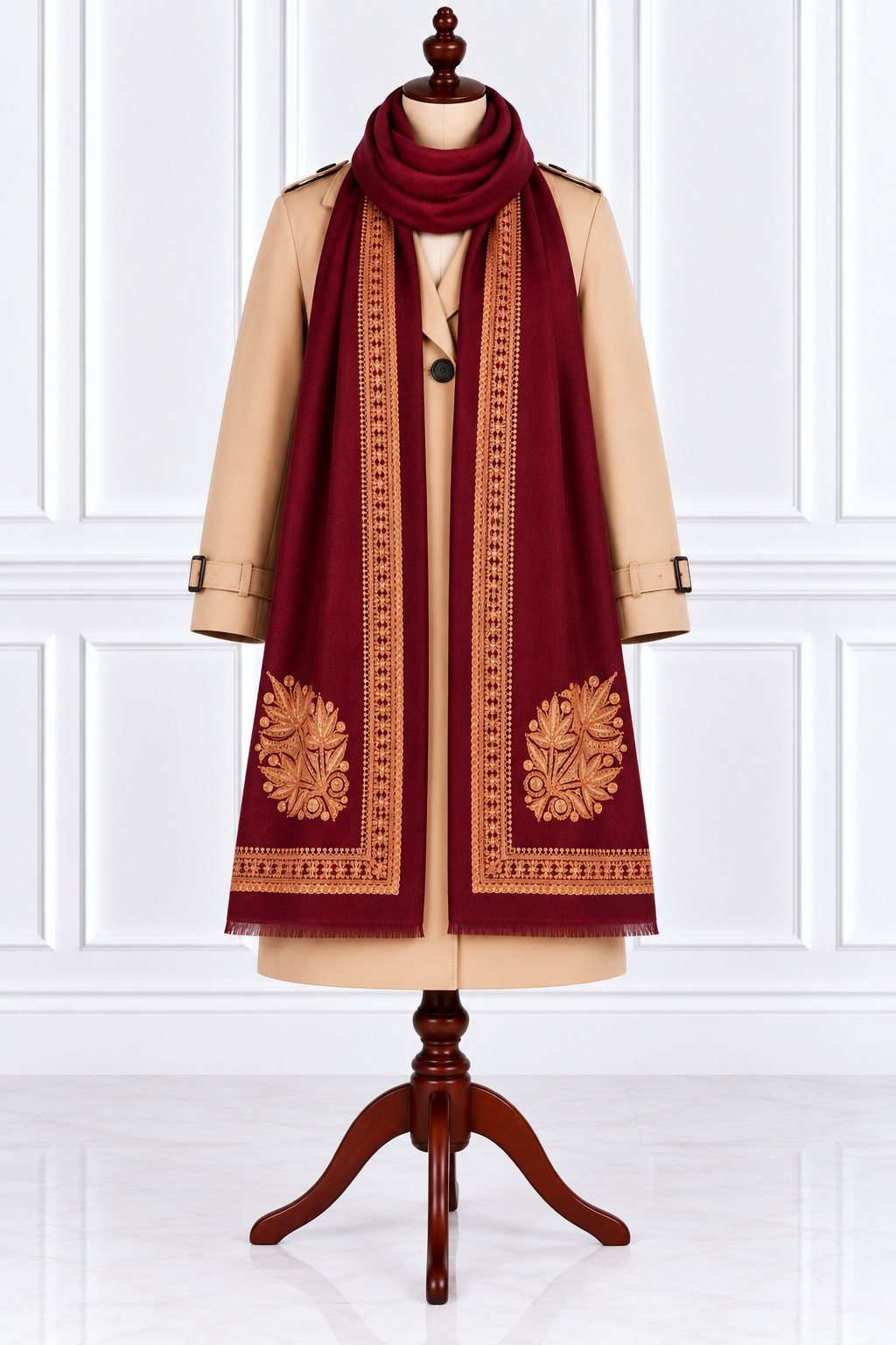 Maroon Kashmiri Shawl with Golden Tilla Work