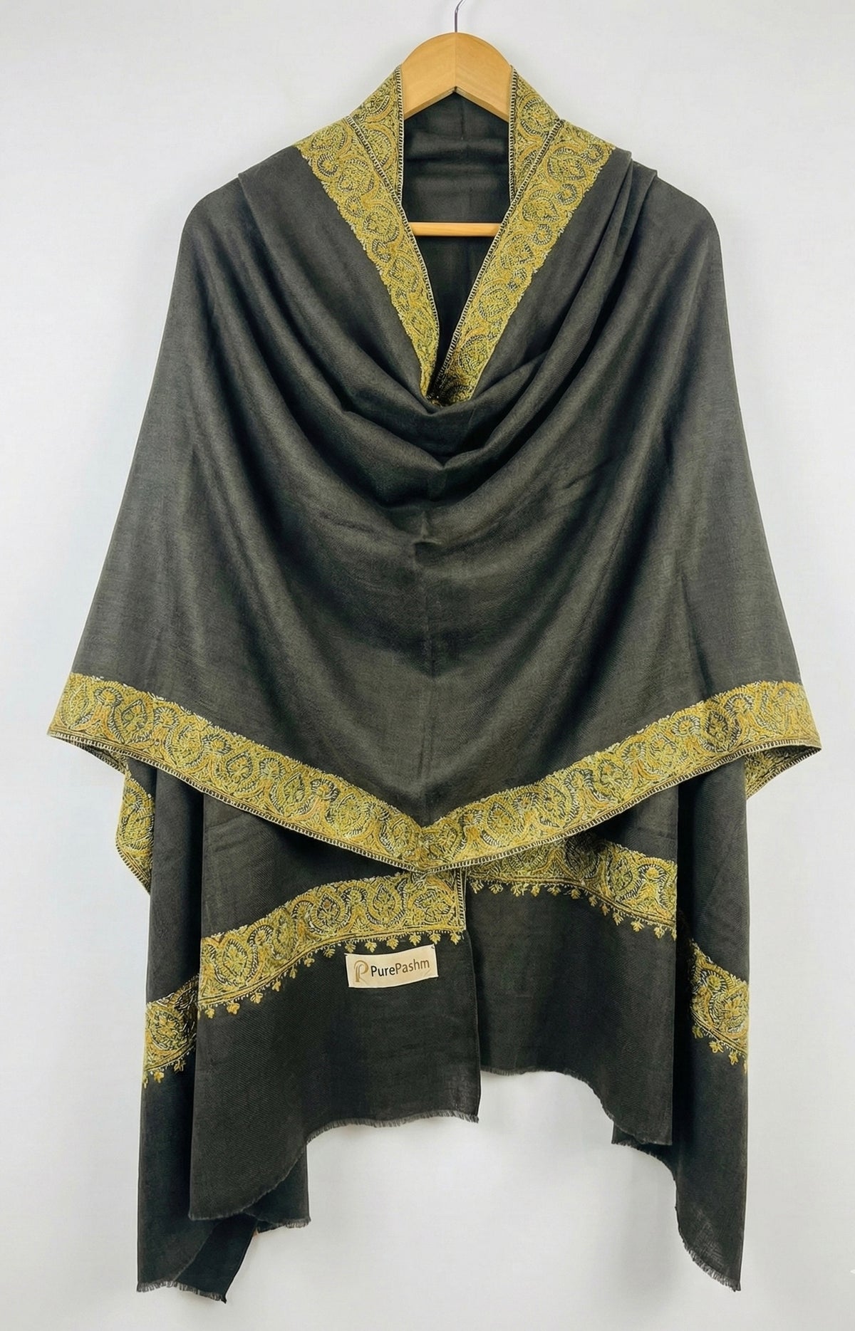 Semi Pashmina Kashmiri Shawl with Hand Sozni Embroidery