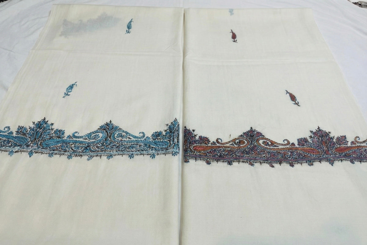 Semi Pashmina Stole & Muffler with Double-Sided Hand Sozni Embroidery