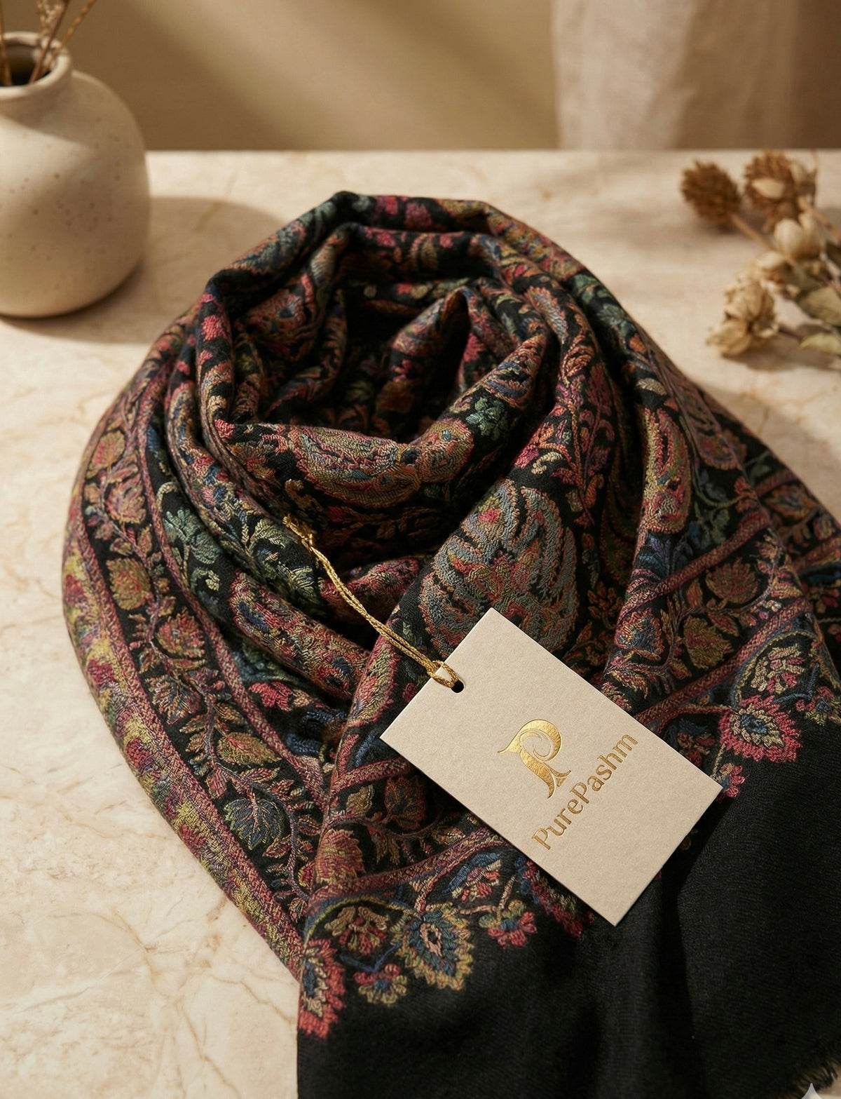 Traditional Kashmiri Kani Shawl – Classic Multicolor Weave