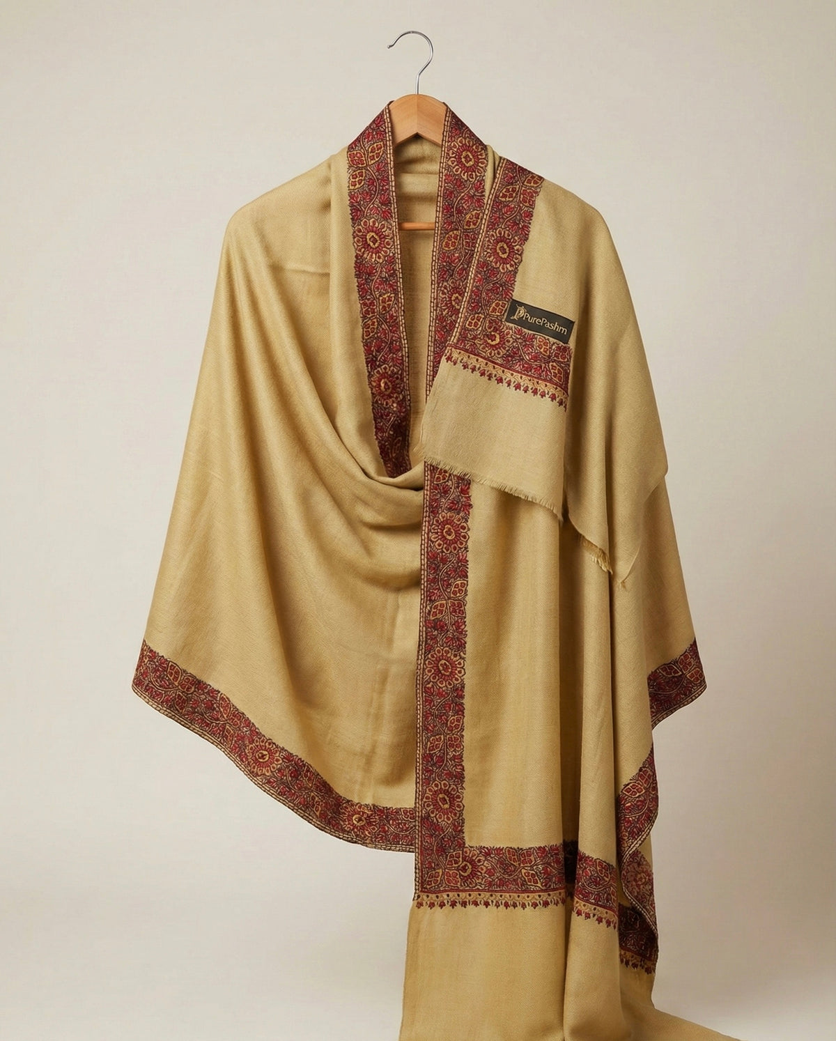Semi Pashmina Kashmiri Shawl with Hand Sozni Embroidery