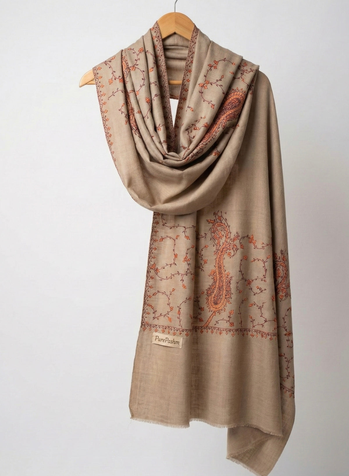 Semi Pashmina Kashmiri Shawl with Hand Sozni Embroidery