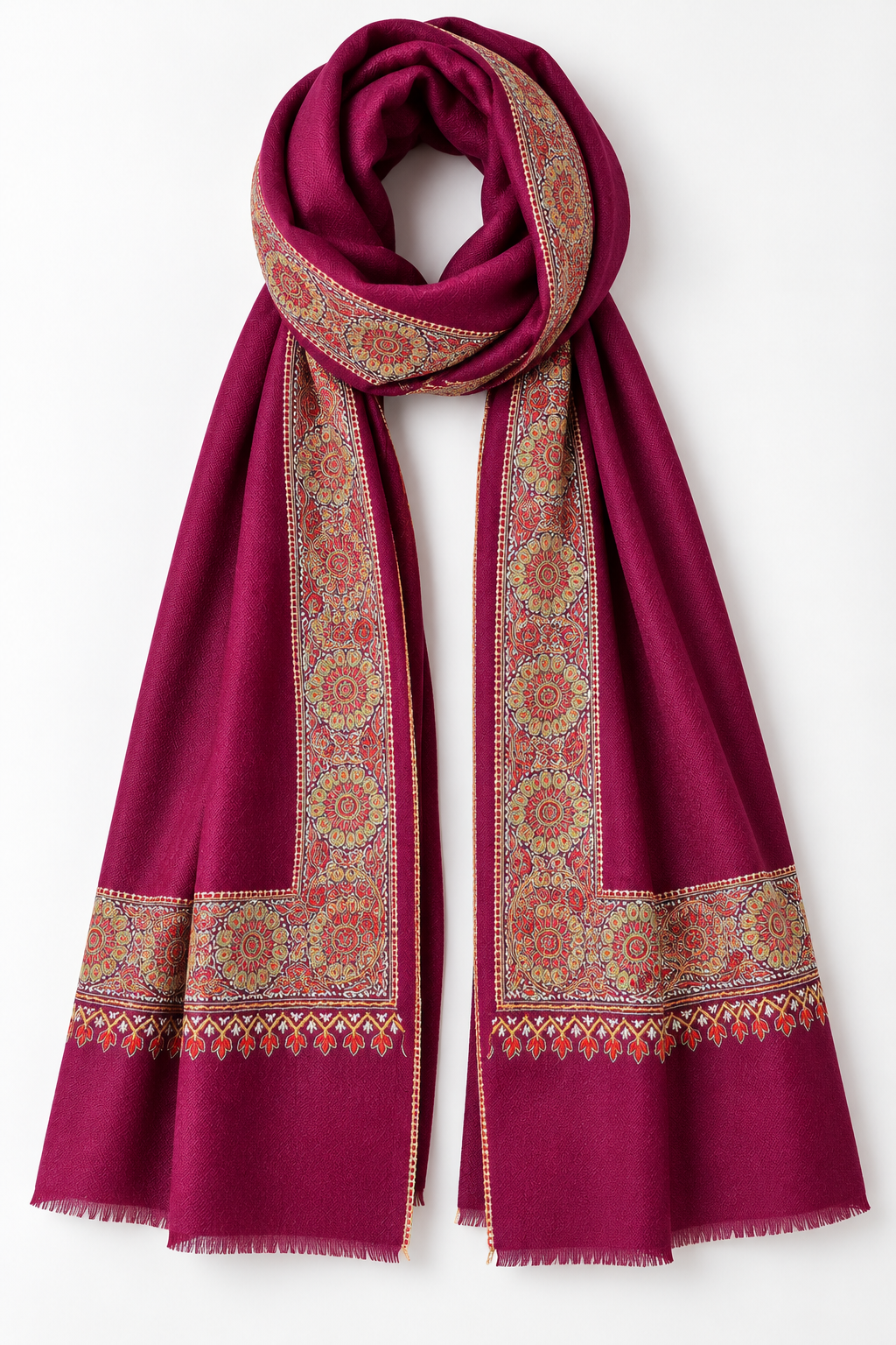 Maroon Kashmiri Shawl – Full Hand Sozni Embroidery