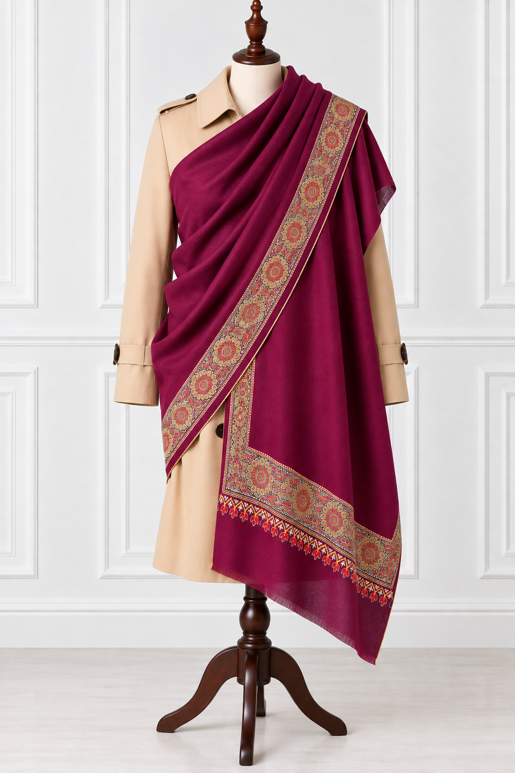 Maroon Kashmiri Shawl – Full Hand Sozni Embroidery