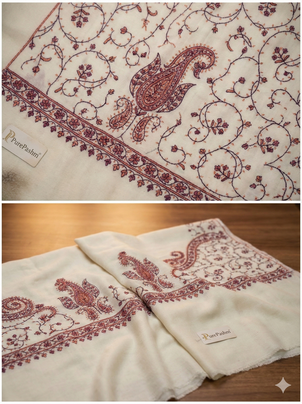 Premium Kashmiri Semi Pashmina Shawl – Soft Weave with Fine Sozni Hand Embroidery (82” x 41”)