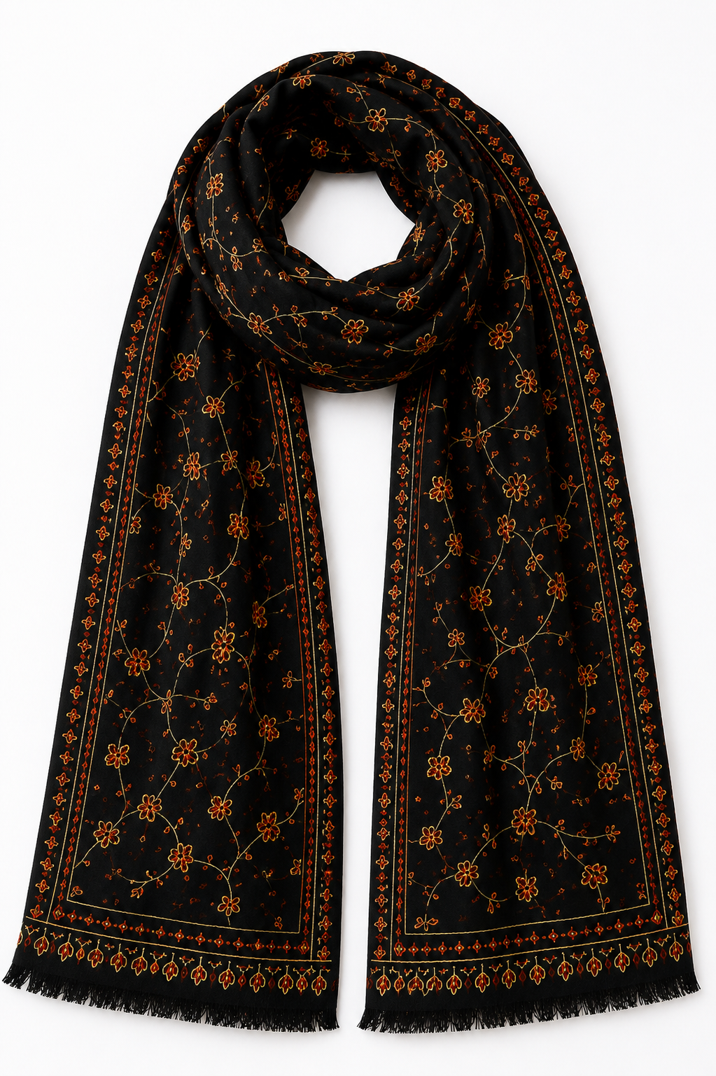 Black Kashmiri Jama Shawl | Handcrafted Sozni Embroidery