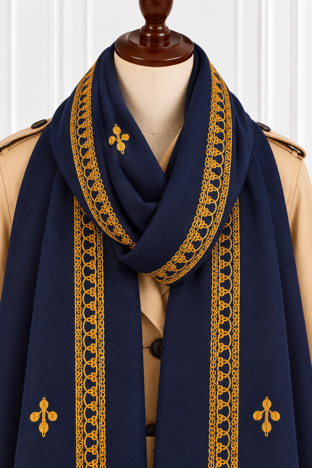 Tosha Navy Blue Kashmiri Shawl with Golden Tilla Work
