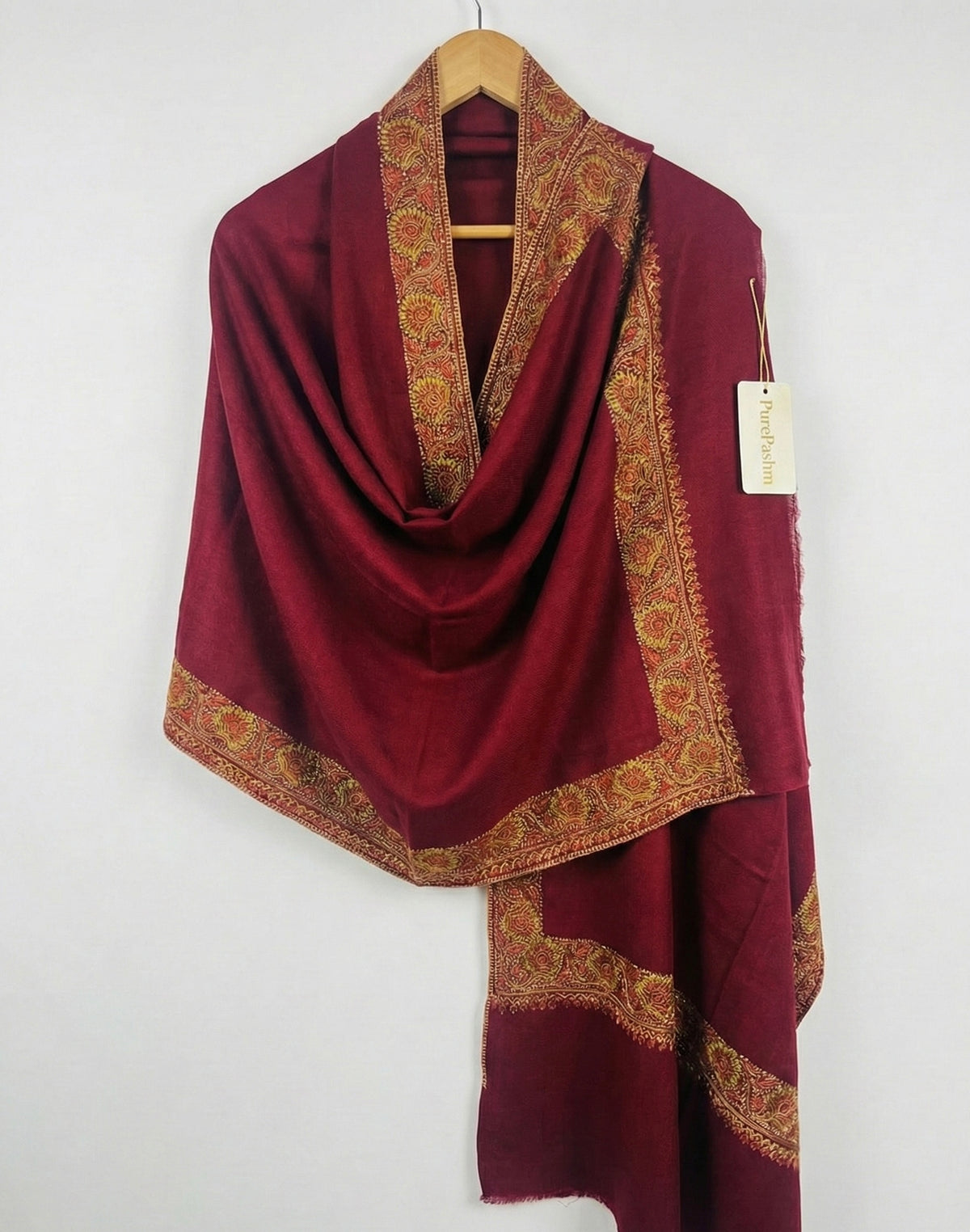 Semi Pashmina Kashmiri Shawl with Hand Sozni Embroidery