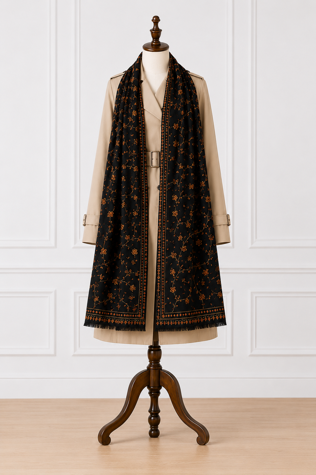 Black Kashmiri Jama Shawl | Handcrafted Sozni Embroidery