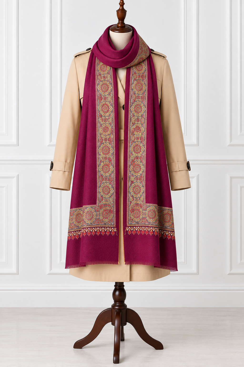 Maroon Kashmiri Shawl – Full Hand Sozni Embroidery