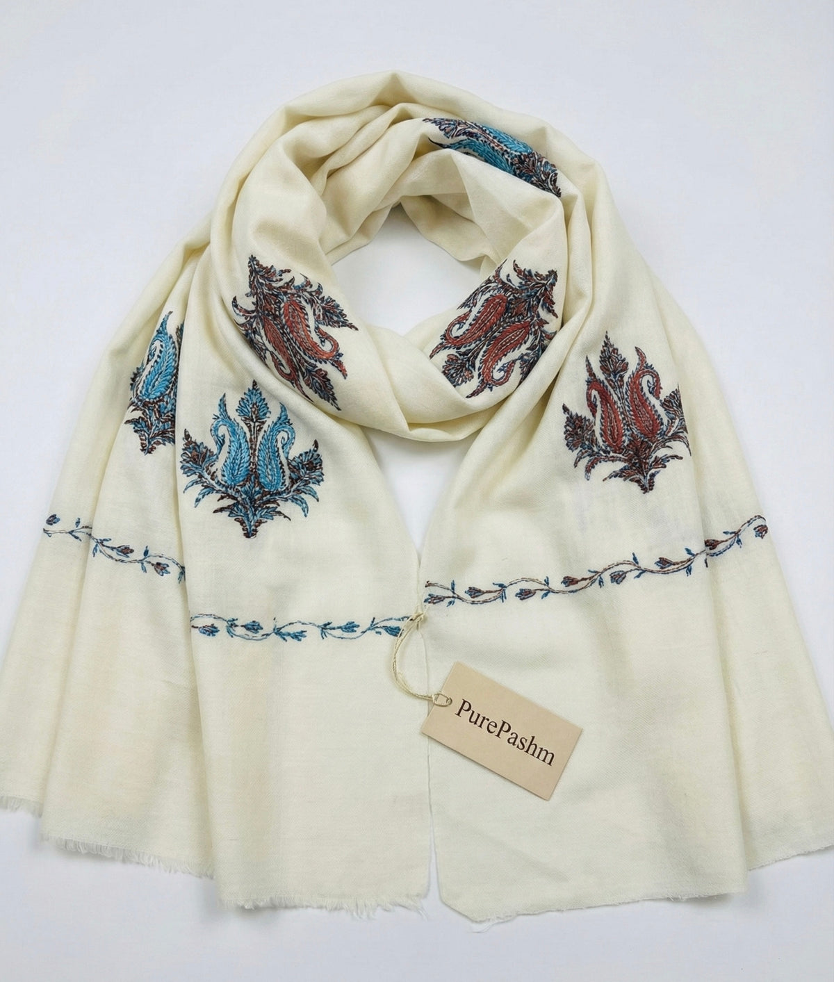 Semi Pashmina Stole & Muffler with Double-Sided Hand Sozni Embroidery