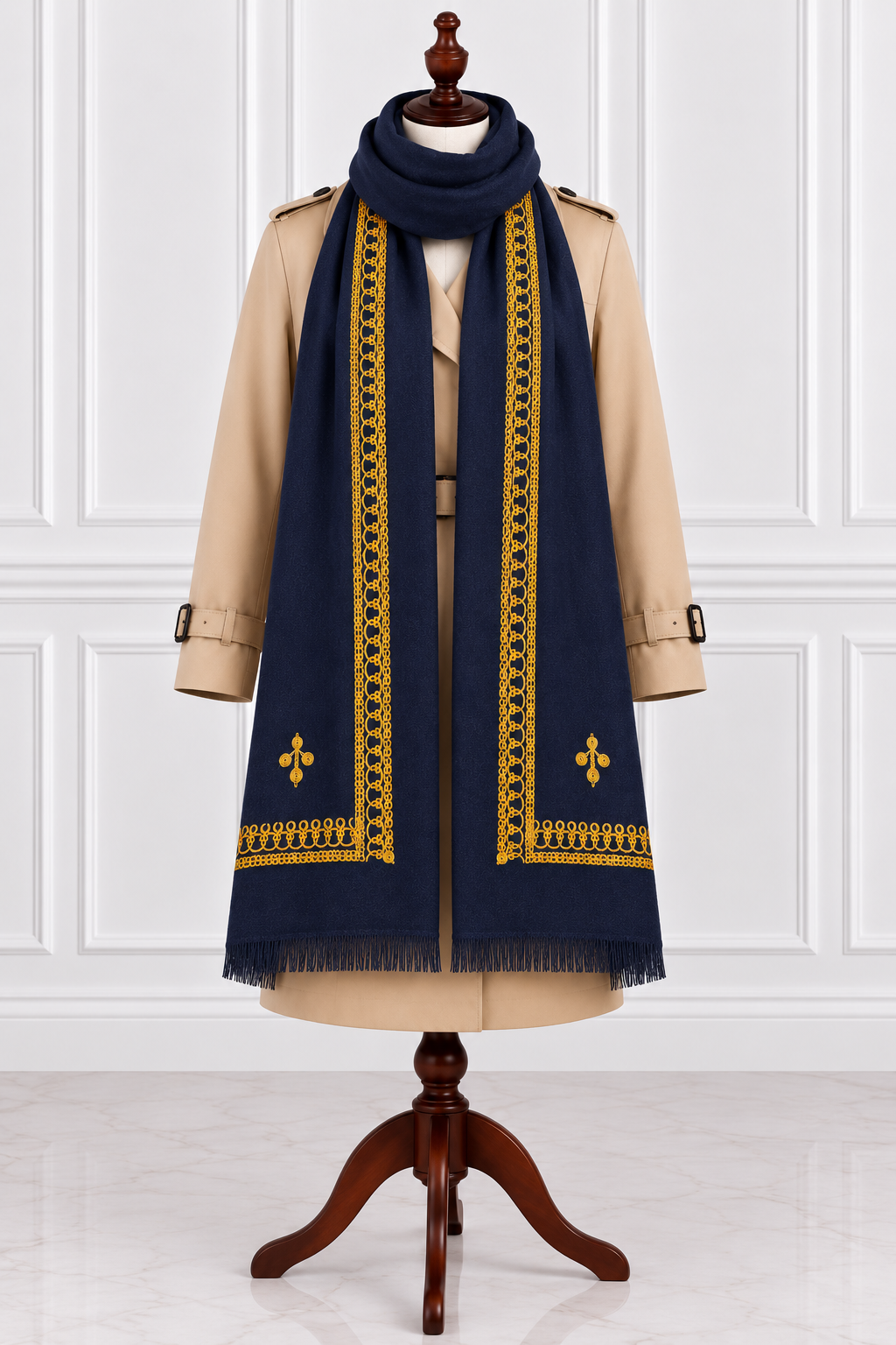 Tosha Navy Blue Kashmiri Shawl with Golden Tilla Work