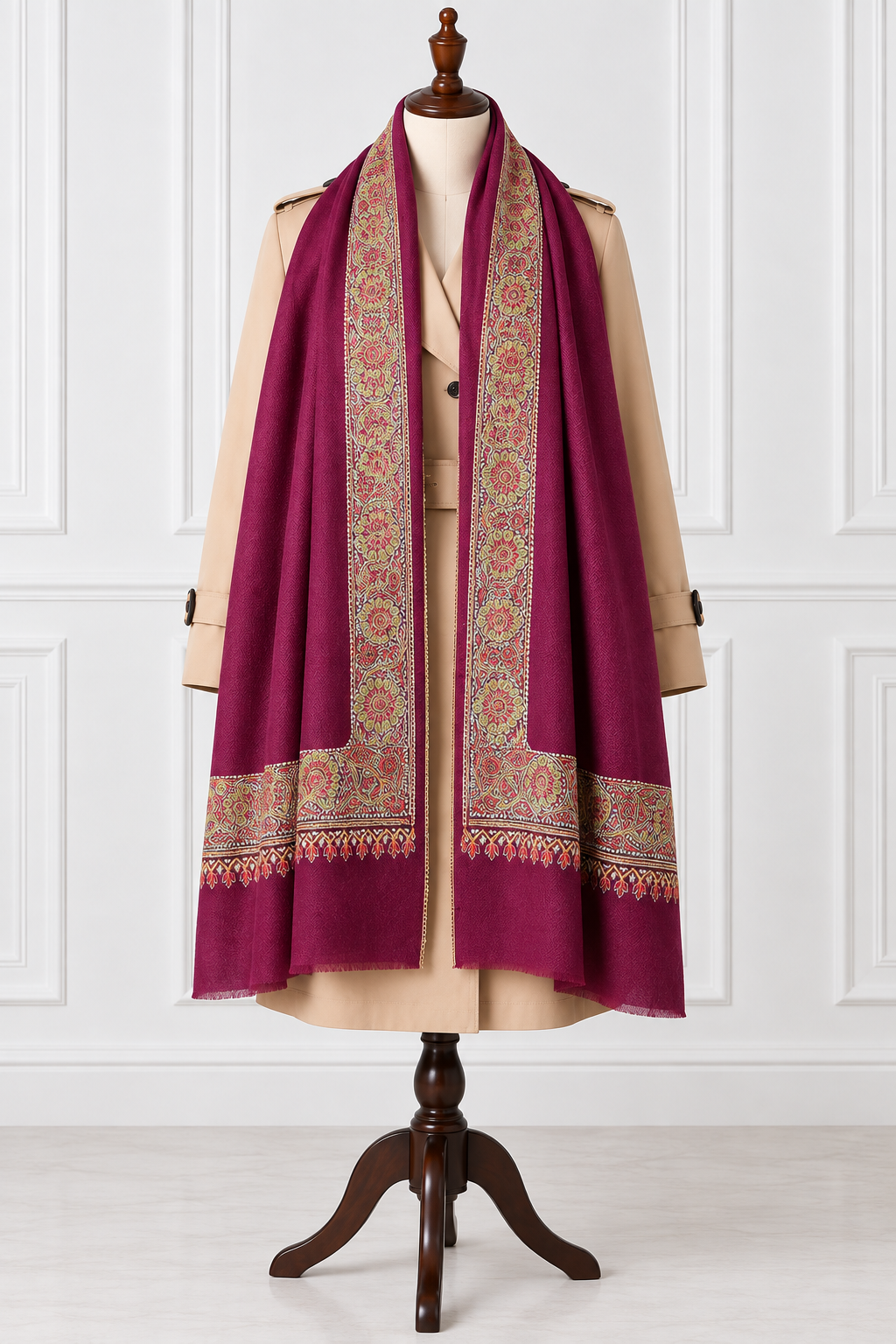 Maroon Kashmiri Shawl – Full Hand Sozni Embroidery