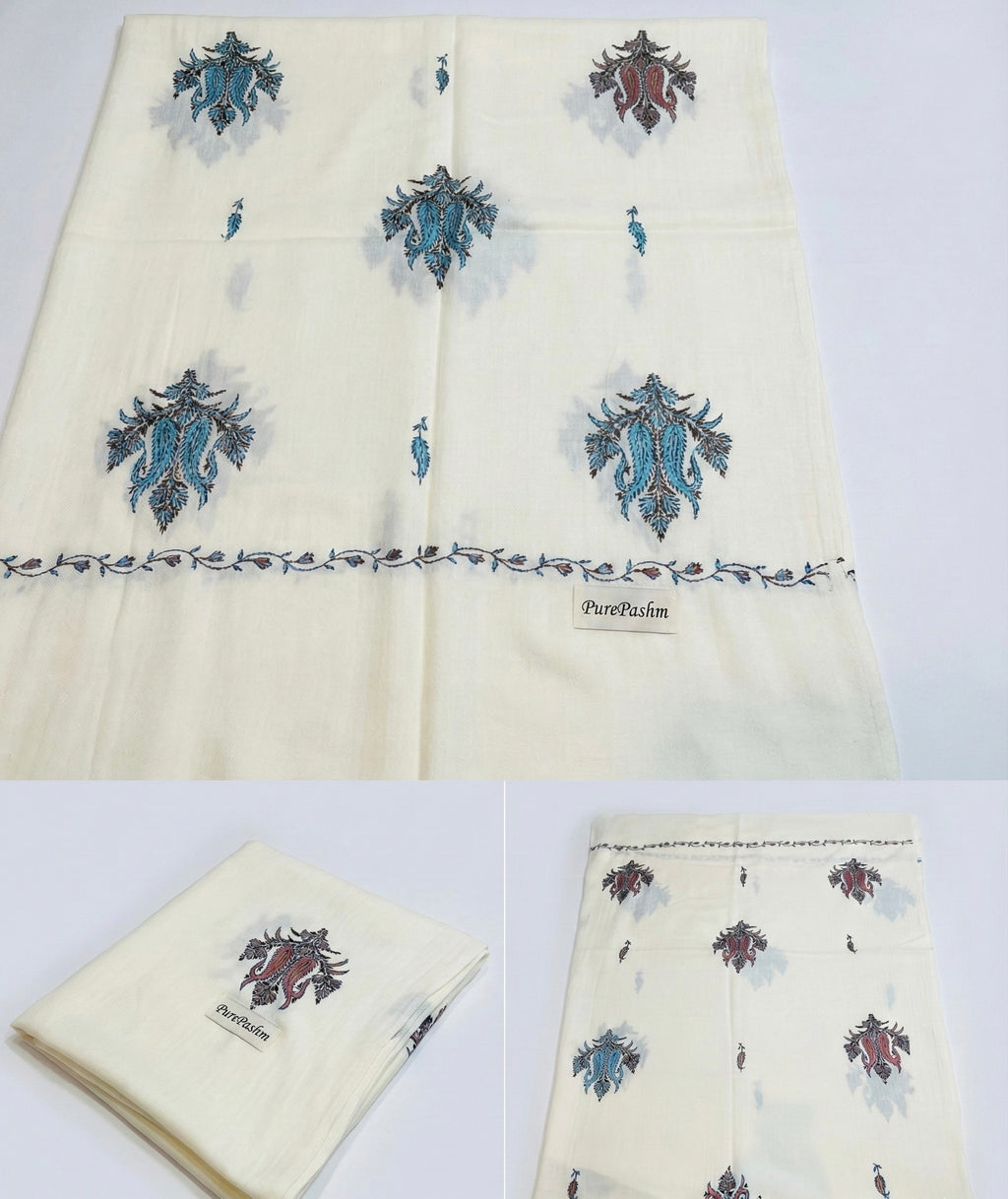 Semi Pashmina Stole & Muffler with Double-Sided Hand Sozni Embroidery