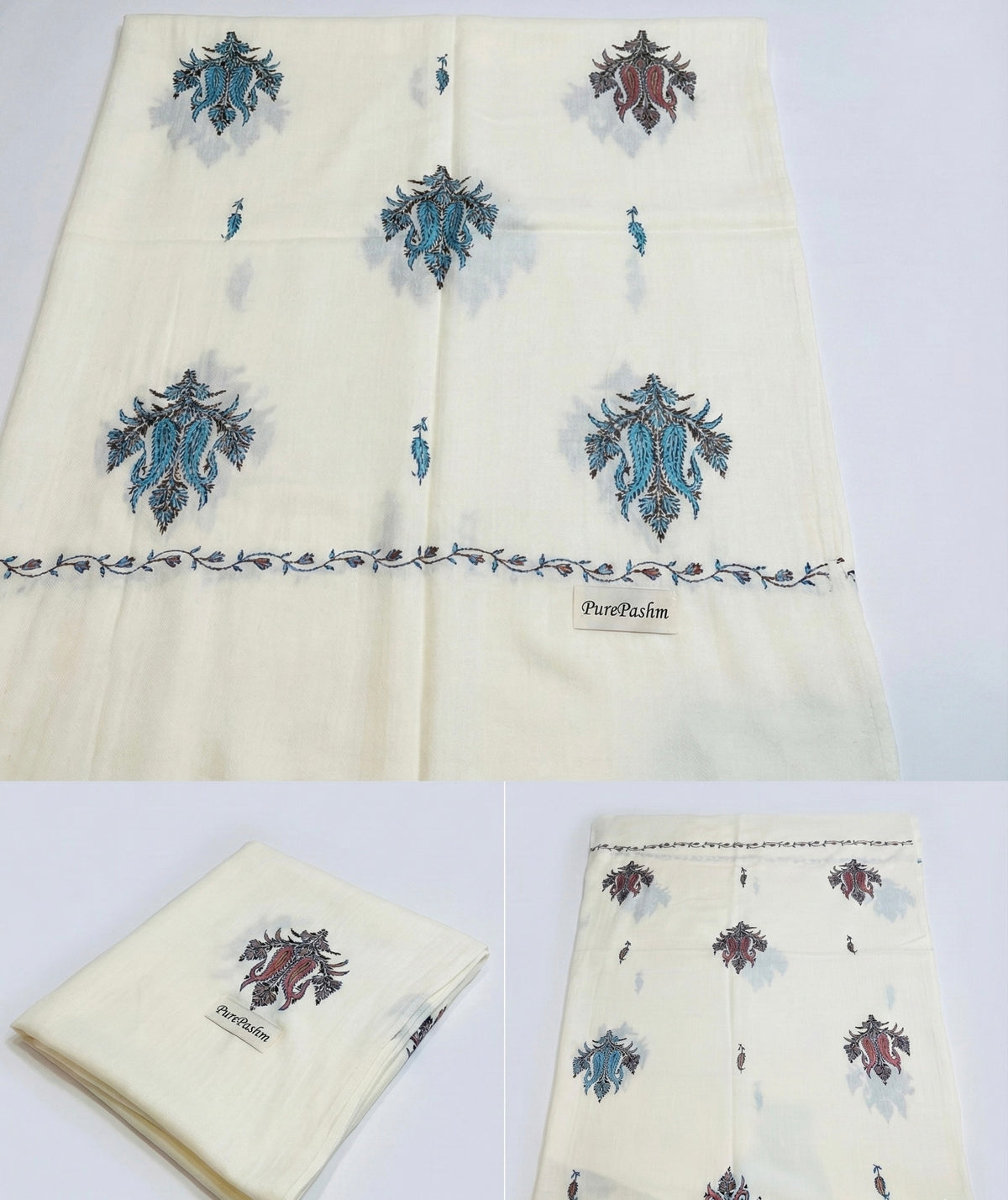 Semi Pashmina Stole & Muffler with Double-Sided Hand Sozni Embroidery