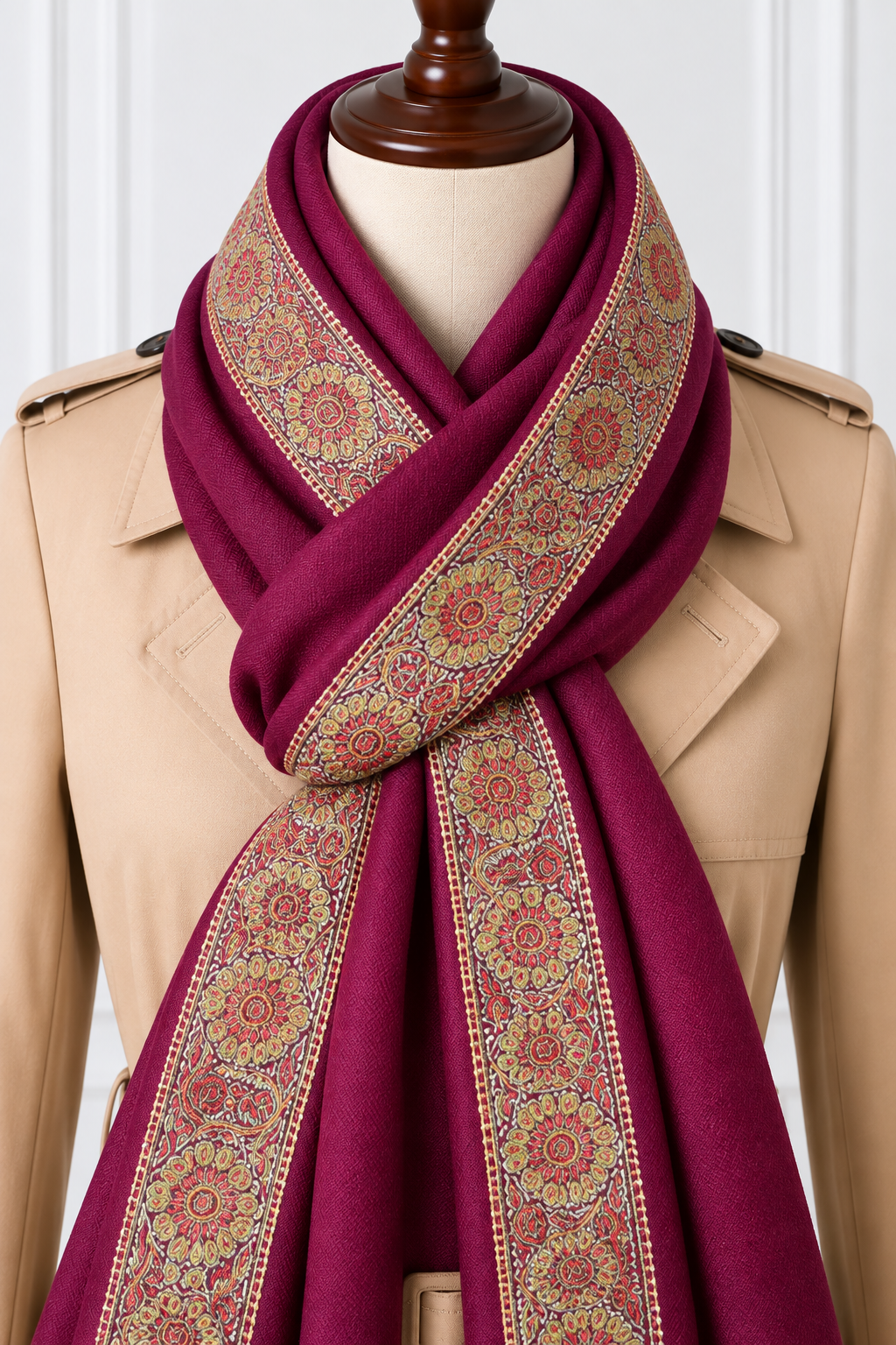 Maroon Kashmiri Shawl – Full Hand Sozni Embroidery