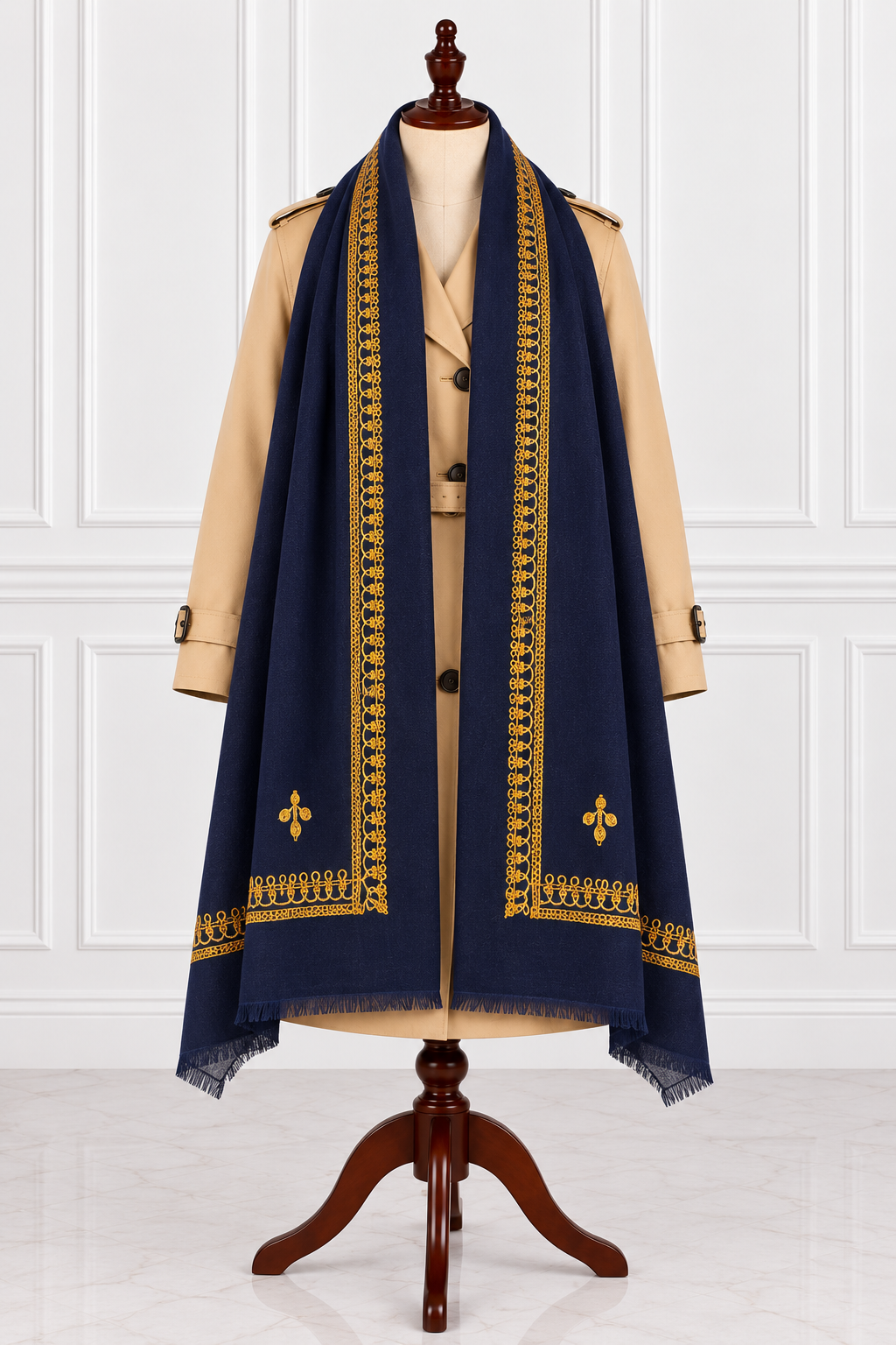 Tosha Navy Blue Kashmiri Shawl with Golden Tilla Work