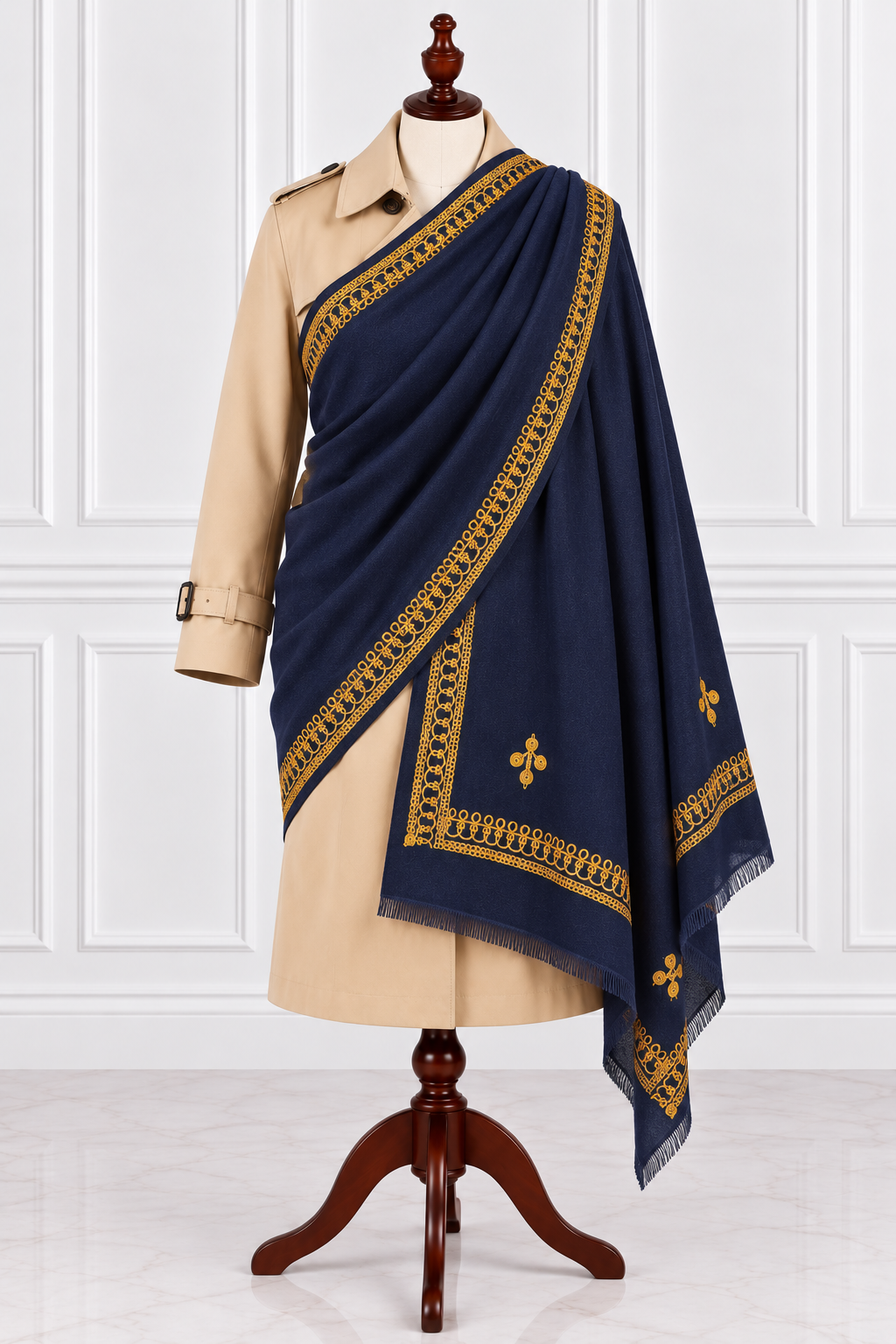 Tosha Navy Blue Kashmiri Shawl with Golden Tilla Work