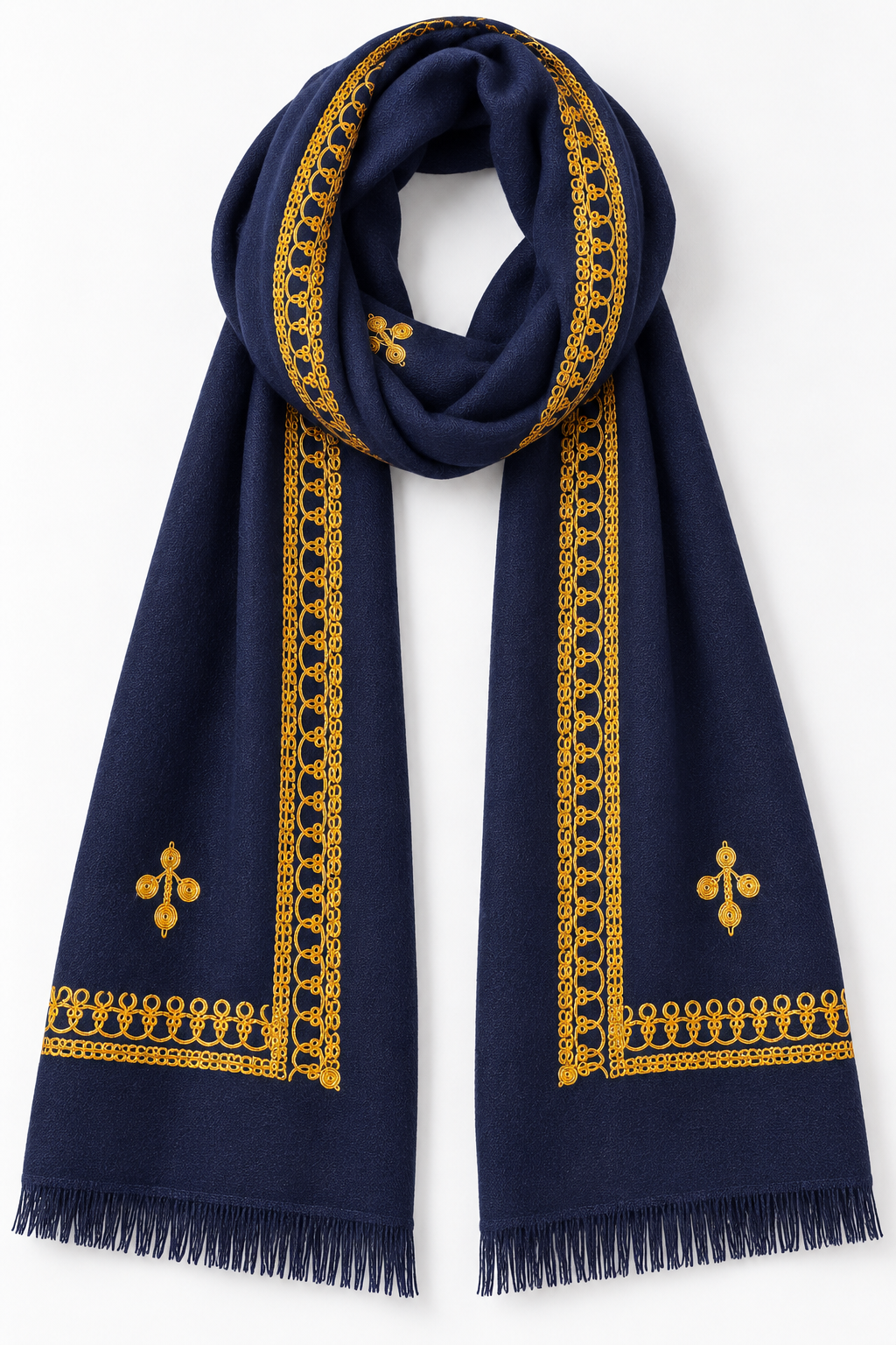 Tosha Navy Blue Kashmiri Shawl with Golden Tilla Work