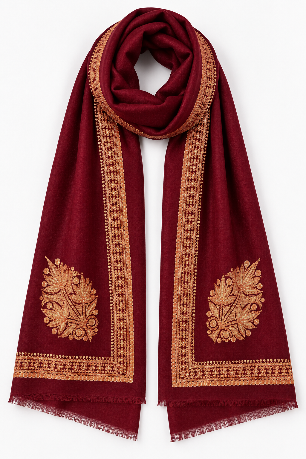 Maroon Kashmiri Shawl with Golden Tilla Work