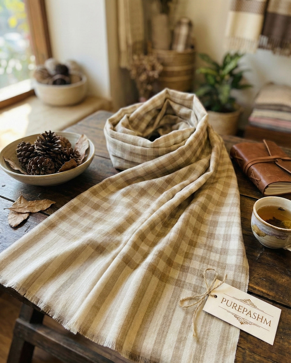 Soft Kashmiri Tosha Shawl in Check Design