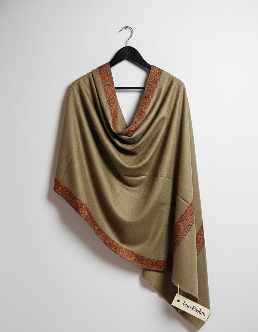 Semi Pashmina Kashmiri Shawl with Hand Sozni Embroidery