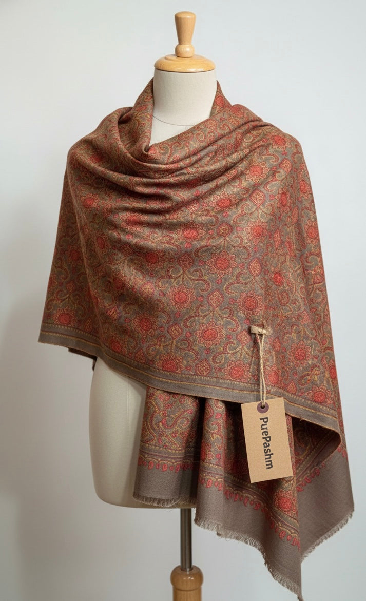 Tosha Jamawar Shawl with Hand Sozni Embroidery – Authentic Kashmiri Craft