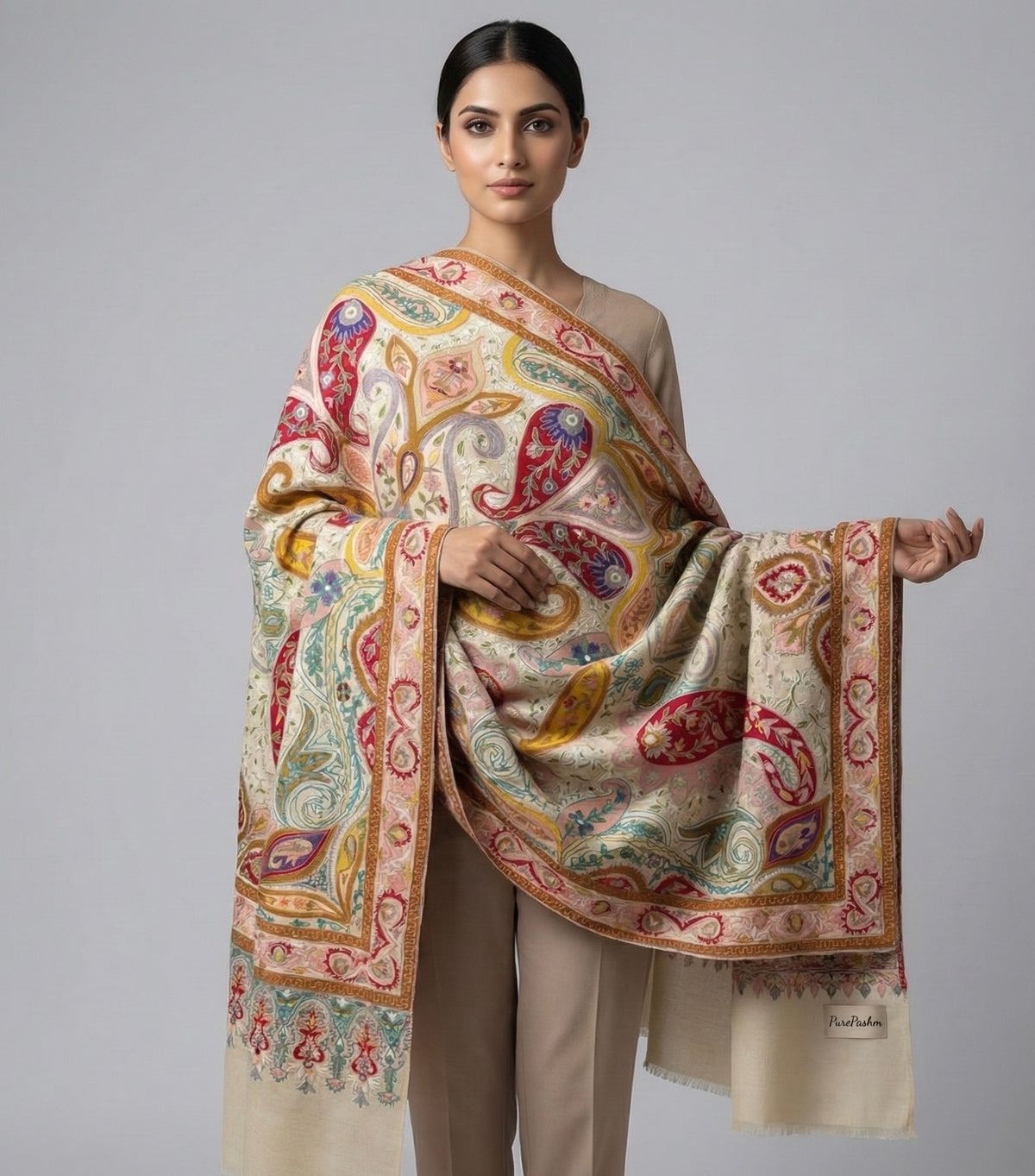 Kalamkari Shawl – Hand Sozni Embroidery