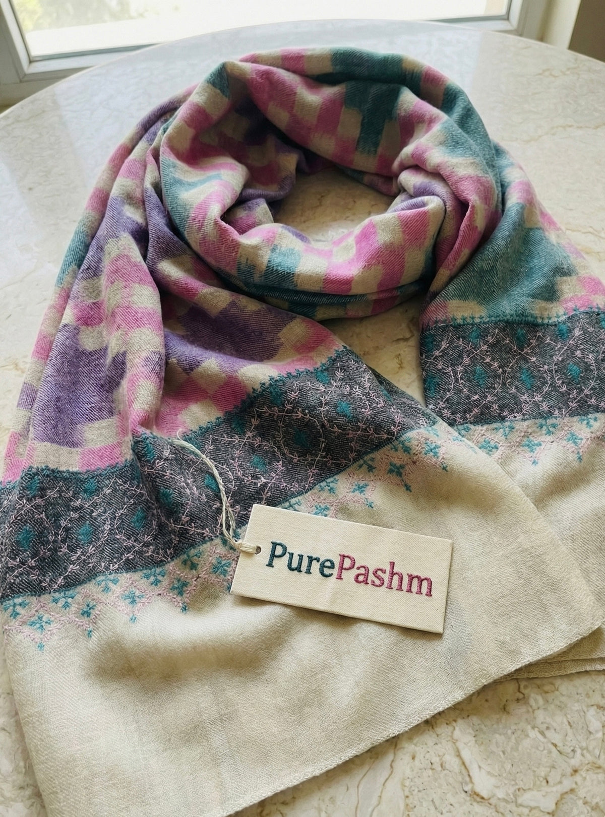 Check Pashmina Stole & Muffler – Hand Sozni Embroidery
