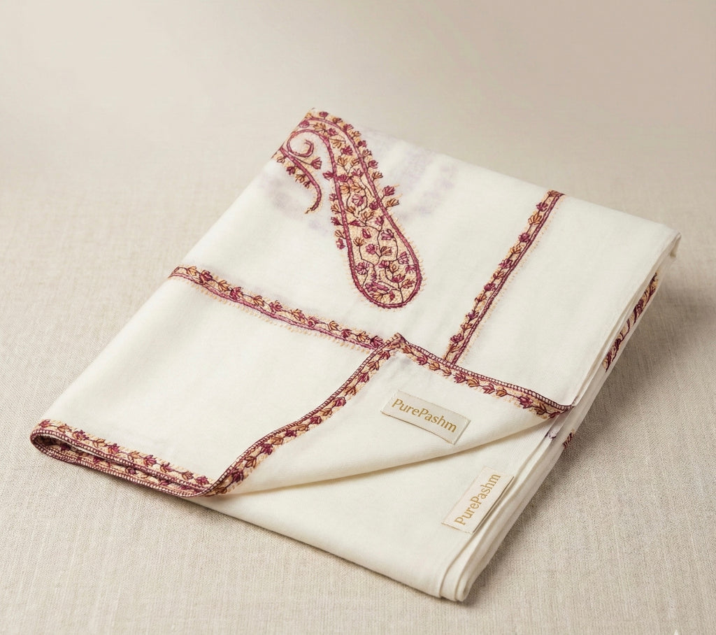 Premium Kashmiri Semi Pashmina Shawl – Soft Weave with Fine Sozni Hand Embroidery (82” x 41”)