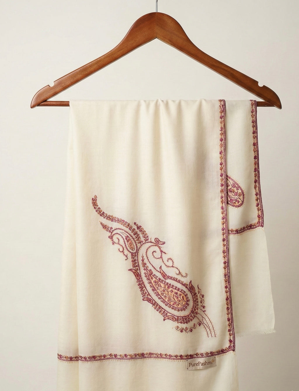 Premium Kashmiri Semi Pashmina Shawl – Soft Weave with Fine Sozni Hand Embroidery (82” x 41”)