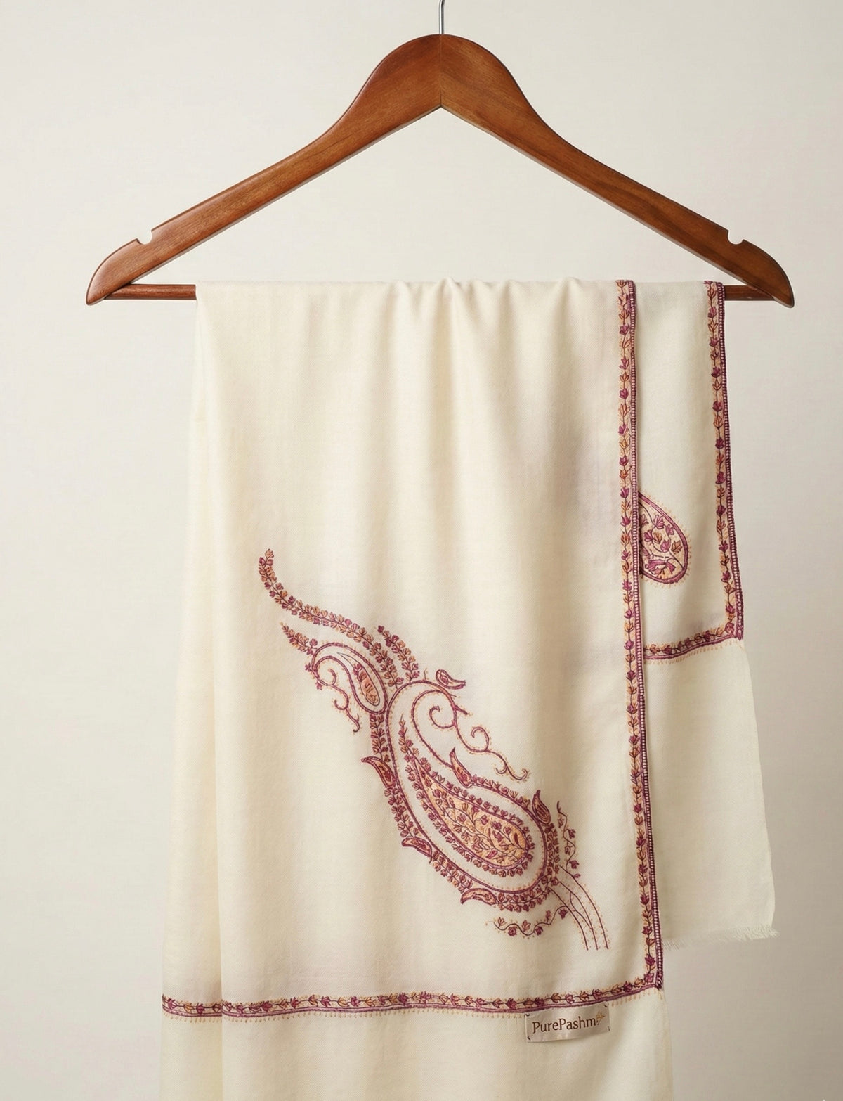 Premium Kashmiri Semi Pashmina Shawl – Soft Weave with Fine Sozni Hand Embroidery (82” x 41”)