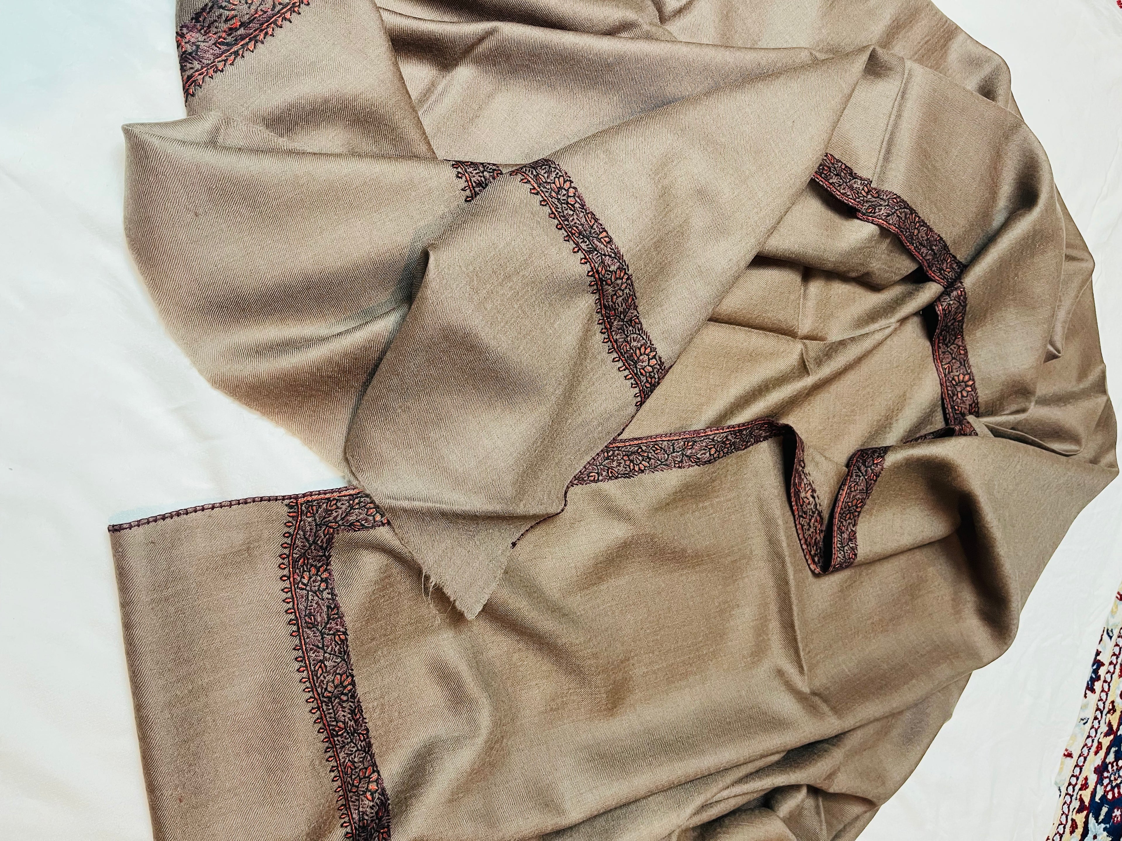Hashi Dhar Semi-Pashmina Shawl with Hand Sozni Embroidery